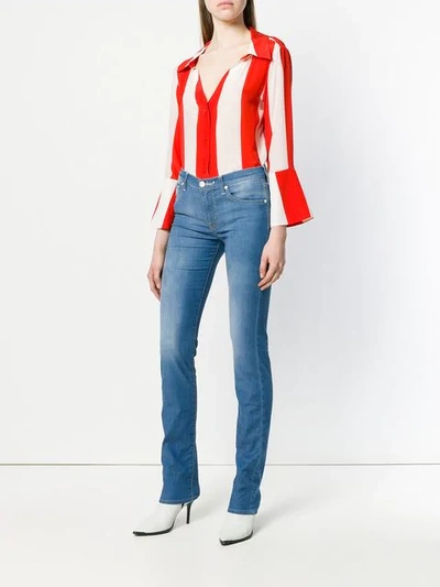 Shop Alice And Olivia Striped Fitted Shirt In P981 Red / White