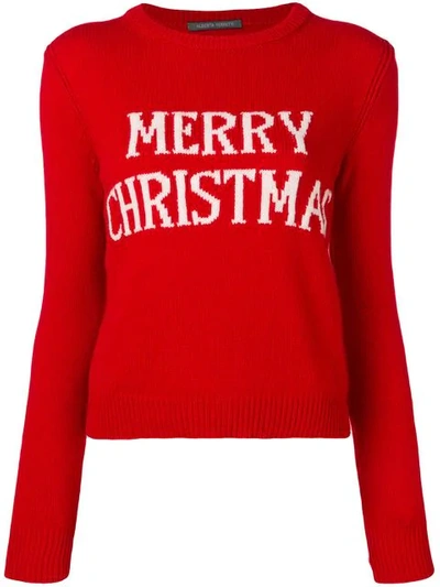 Shop Alberta Ferretti Merry Christmas Knit Sweater In Red