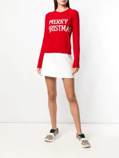 Shop Alberta Ferretti Merry Christmas Knit Sweater In Red