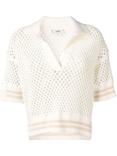 Shop Fendi Crochet Polo Shirt In Neutrals