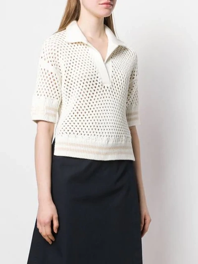 Shop Fendi Crochet Polo Shirt In Neutrals