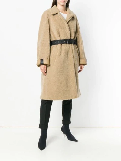 Shop Prada Belted Coat In F0040 Camello
