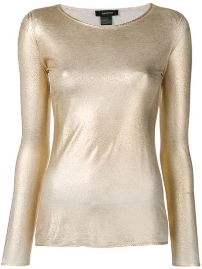 Shop Avant Toi Metallic Effect Longsleeved T-shirt - Gold