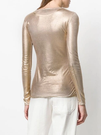 Shop Avant Toi Metallic Effect Longsleeved T-shirt - Gold