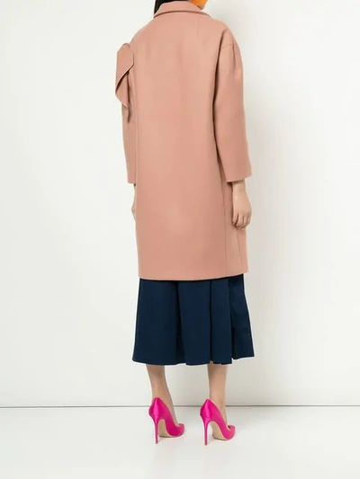 Shop Delpozo Straight Coat With Bow In Pink