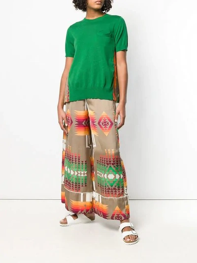 Shop Sacai Geometric Print Trousers In Brown
