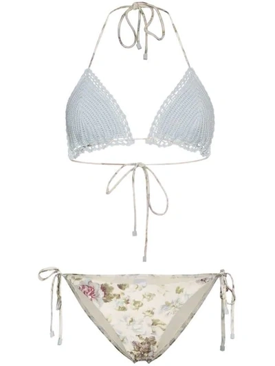 Shop Zimmermann Iris Crochet Floral Triangle Bikini In Neutrals