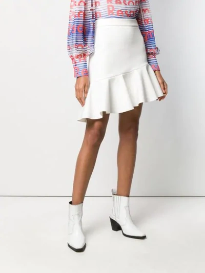 Shop Msgm Asymmetric Hem Skirt In White