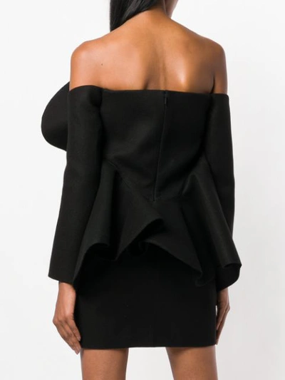 Shop Saint Laurent Off-the-shoulder Ruffled Mini Dress In Black
