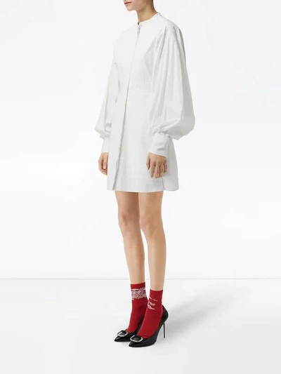 Shop Burberry Puff-sleeve Cotton Shirt Dress In White