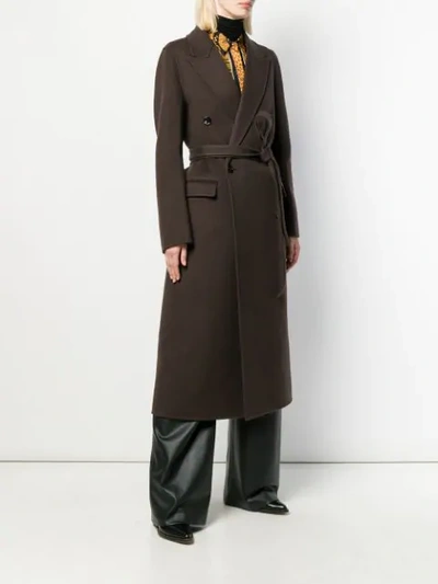 BOTTEGA VENETA DOUBLE BREASTED BELTED COAT - 棕色