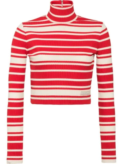 Shop Prada Striped Sweater In Red