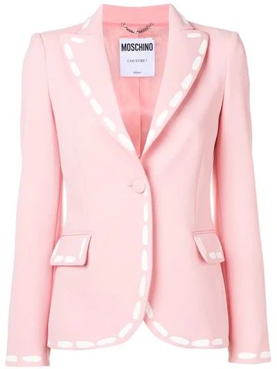 Shop Moschino Stitch Print Fitted Blazer In Pink