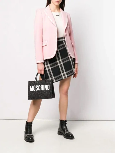 Shop Moschino Stitch Print Fitted Blazer In Pink