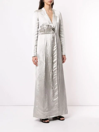 Shop Marina Moscone Ruffle Detail Dress In Grey