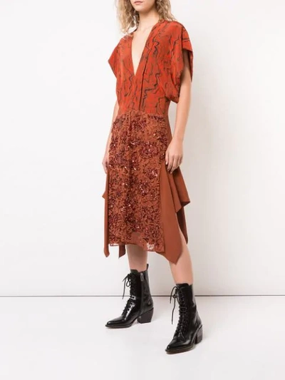 Shop Chloé Sequinned Lace Dress In Red