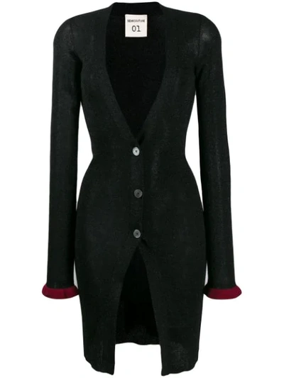 Shop Semicouture Fitted Plunging Neck Cardigan In Black