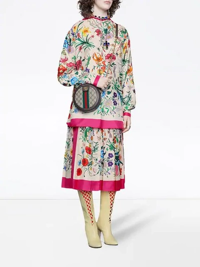 Shop Gucci Oversize Shirt With Flora Print In Neutrals
