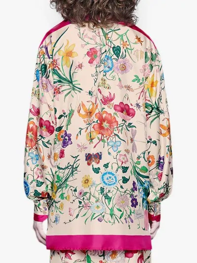 Shop Gucci Oversize Shirt With Flora Print In Neutrals