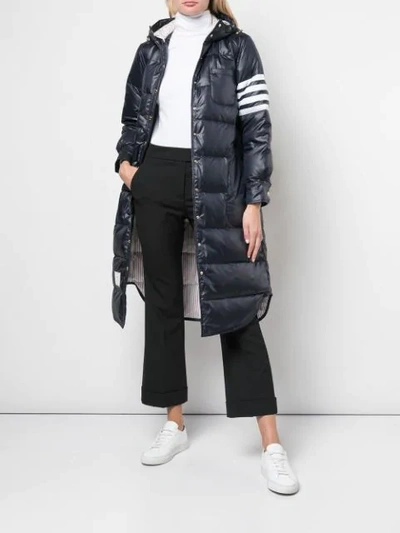 Shop Thom Browne 4-bar Stripe Long Puffer Jacket In Blue