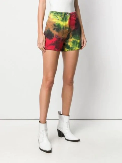 Shop Msgm Tie Dye Denim Shorts In Black