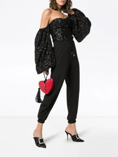 Shop Attico Sequin Puff-sleeve Top In Black