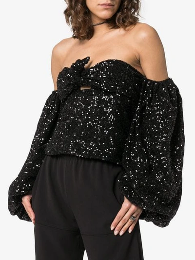 Shop Attico Sequin Puff-sleeve Top In Black