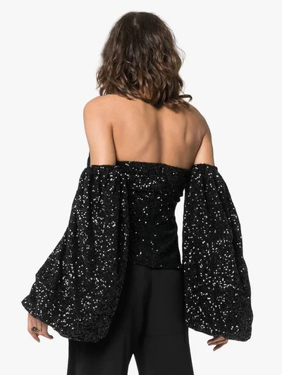 Shop Attico Sequin Puff-sleeve Top In Black