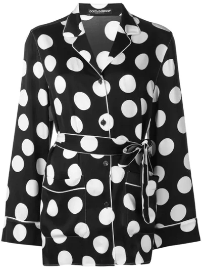 Shop Dolce & Gabbana Polka Dot Pyjama Shirt In Black