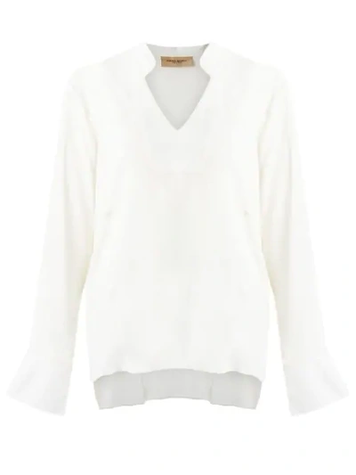 Shop Adriana Degreas V Neck Panelled Shirt In White