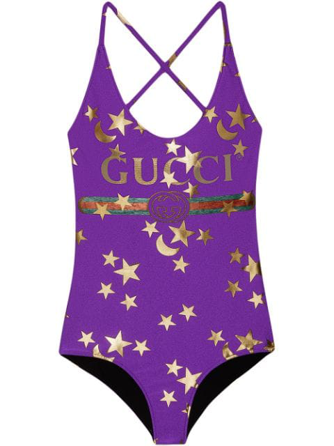 sparkling swimsuit with gucci logo