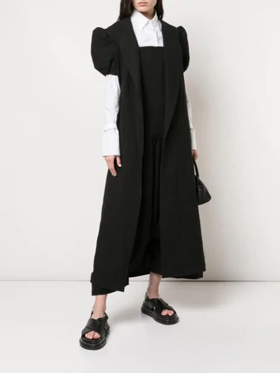 Shop Yohji Yamamoto Puff Sleeves Coat In Black