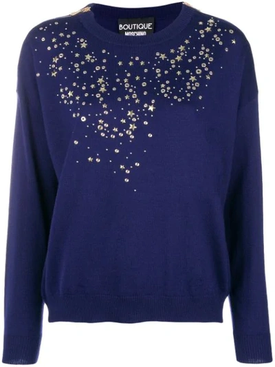 Shop Boutique Moschino Stars And Studs Trimmed Sweater - Purple