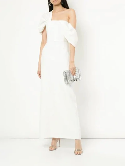 Shop Osman Adalyn One-shoulder Crepe Gown In White
