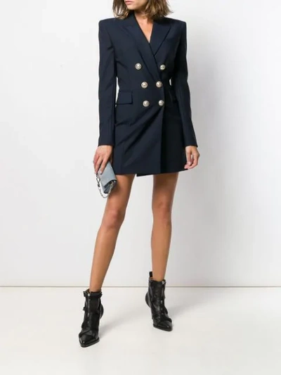 Shop Balmain Double Breasted Blazer Dress In Blue