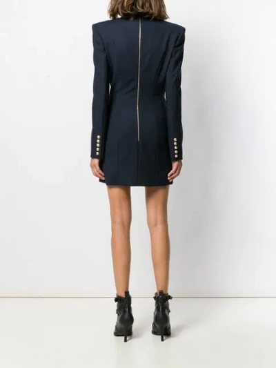 Shop Balmain Double Breasted Blazer Dress In Blue