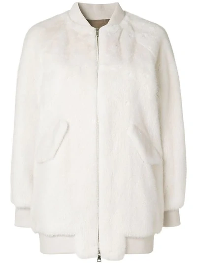 Shop Blancha Mink Fur Bomber Jacket - White