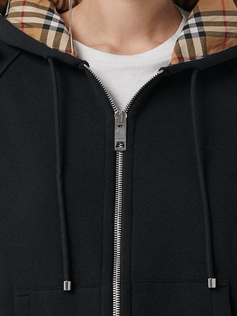 burberry vintage check detail jersey hooded top