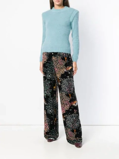 Shop Alberta Ferretti Velvet Floral-print Trousers In Black