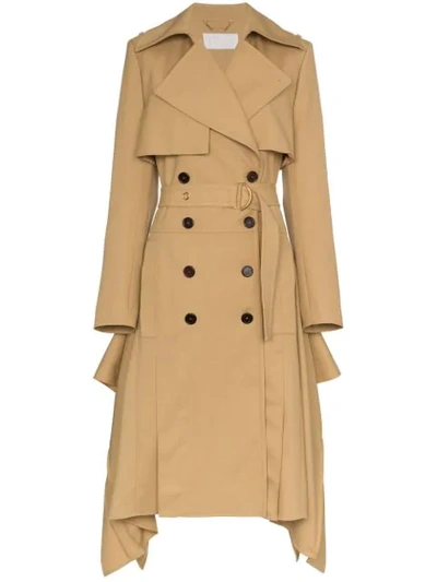 Shop Chloé Asymmetric Hem Belted Wool Trench Coat In Brown
