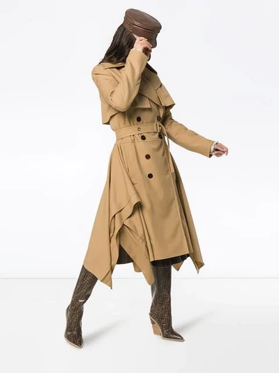 Shop Chloé Asymmetric Hem Belted Wool Trench Coat In Brown