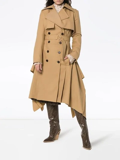 Shop Chloé Asymmetric Hem Belted Wool Trench Coat In Brown