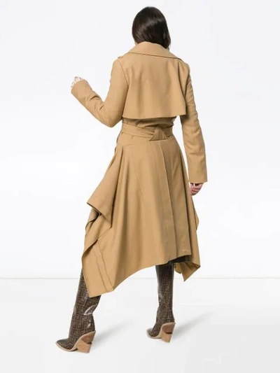 Shop Chloé Asymmetric Hem Belted Wool Trench Coat In Brown