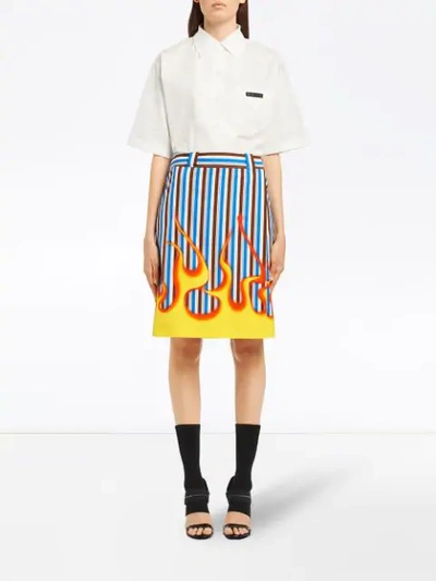 Shop Prada Printed Cotton Poplin Skirt - Blue