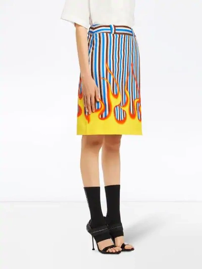 Shop Prada Printed Cotton Poplin Skirt - Blue