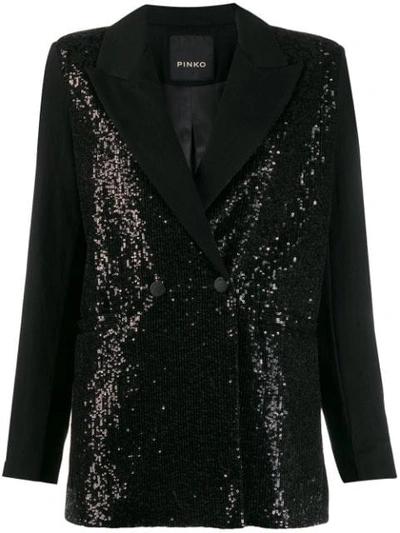 Shop Pinko Sequin Double-breasted Blazer In Black