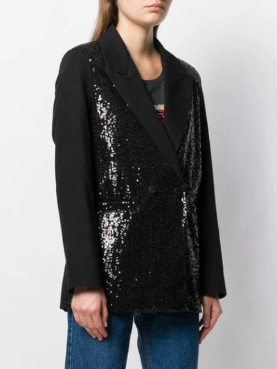 Shop Pinko Sequin Double-breasted Blazer In Black