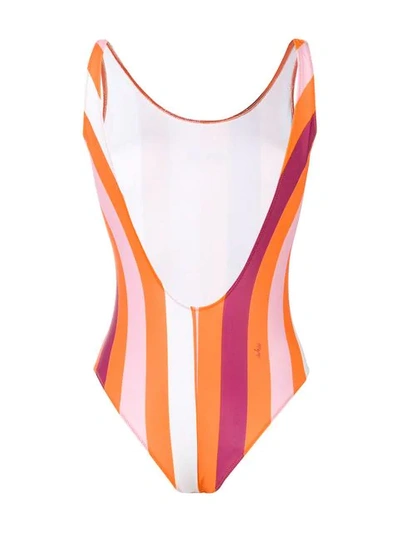 Shop Msgm Striped Swimsuit In Orange