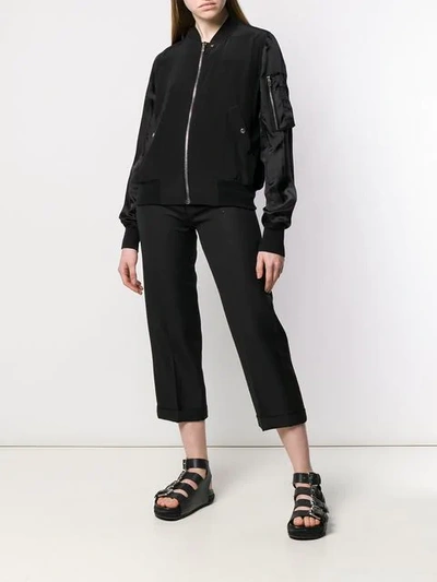 Shop Rick Owens Contrasting Sleeve Bomber Jacket In Black