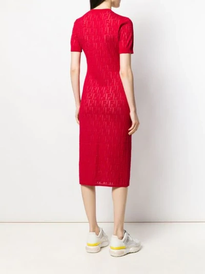 Shop Fendi Monogrammed Short-sleeve Midi Dress In Red